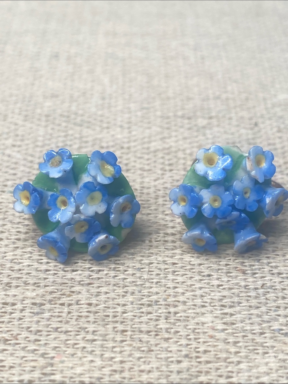 Fine Bone China Forget-Me-Not Screwback Earrings England